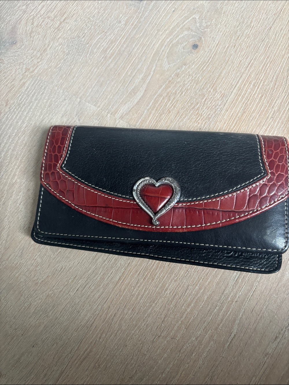 Brighton Black and Red Heart Accent Leather Wallet